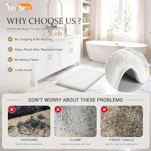 Yimobra Off White Bathroom Rugs Non Slip Washable 24x17, Small Bath Mat - Image 3