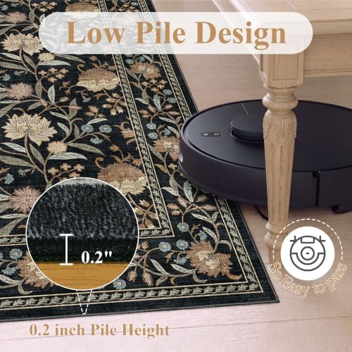 DUKINO 5x8 Area Rug, Vintage Floral Washable Rugs for Living Room, Black - Image 7