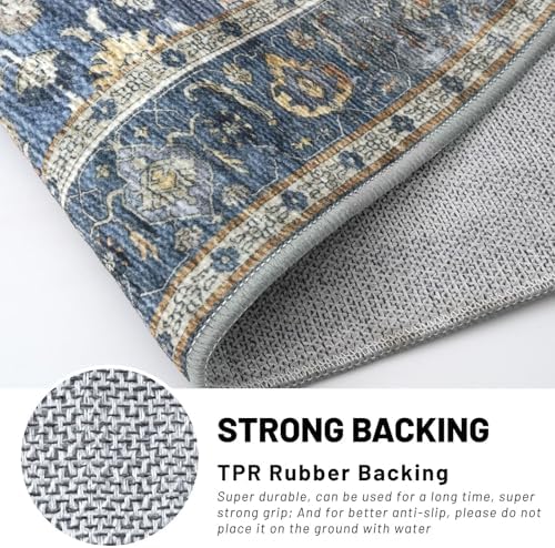 KUTA Vintage Washable Wide Runners for Hallways 3x7 Blue Grey Beige - Image 6