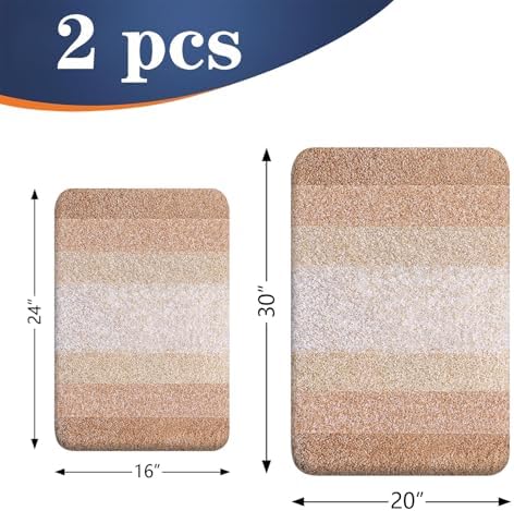 OLANLY Micorfiber Bathroom Rug Set 2 Piece, Soft Absorbent Bath Mats, Beige - Image 2