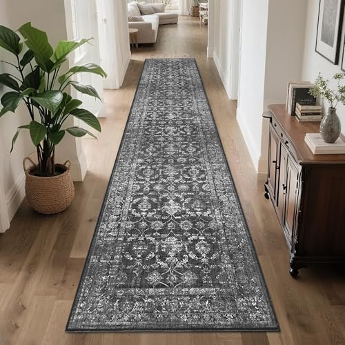 2x10 Washable Kitchen Runner Rug Non-Slip Vintage Black Throw Carpet - Image 4