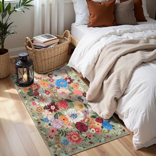 Green Garden Floral Hallway Runner Rug 2x5 for Bedroom Kitchen - Image 2