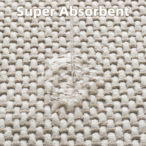 PADOOR-Bath Mat Runner-Super Absorbent Chenille Bathroom Mats-Rubber Backed Bath Mats for Bathroom Non Slip, Easy Clean Bathroom Runner Rugs Front of Bathtub,Shower Room,Sink-17×59, Beige&Cream - Image 3