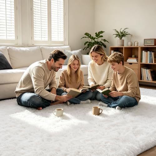 10X14 Large Area Rugs for Living Room Bedroom,White Big Shag Rug for Bedroom Dorm,Soft Fluffy Indoor Carpet Plush Rugs for Living Room Home Decor (White, 10X14 Feet) - Image 3