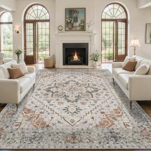 Tangsoo Vintage 6x9 Washable Area Rugs for Living Room, Non Slip Rug Taupe by Tangsoo