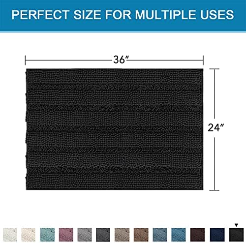 H.VERSAILTEX Bath Mats for Bathroom Non Slip Extra Thick Chenille Striped Bath Rug 24" x 36" Absorbent Non Skid Fluffy Soft Shaggy Rugs Washable Dry Fast Plush Mats for Indoor, Bath Room, Tub - Black - Image 2