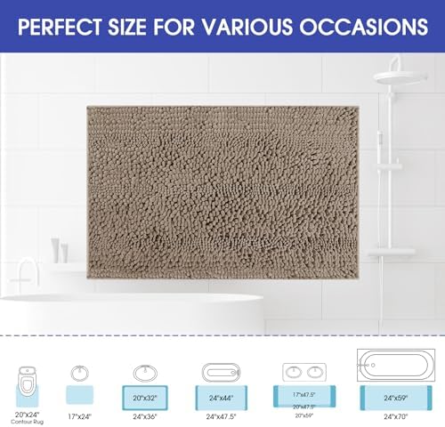 ACCUMTEK Terraloom Striped Dark Beige Bathroom Rug Mat 36"x24" Ultra Soft, Non Slip Chenille Bath Rugs, Absorbent Plush Shaggy Bath Mats for Bathroom, Bedroom, Shower, Tub,Taupe - Image 2