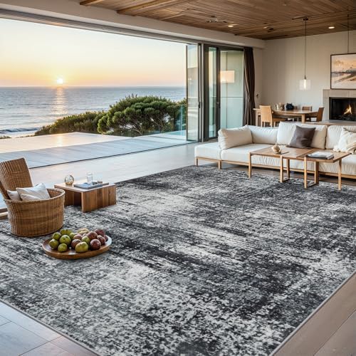 PLHXFR 6x9 Area Rug Living Room: Abstract Washable Carpet Dark Black by PLHXFRSoftAreaRugs