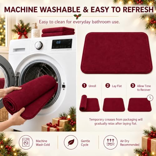 RUN HELIX Bathroom Rugs Sets 3 Piece, Soft Absorbent Memory Foam Bath Mats Set, Dry Fast Bath Mat, Machine Washable Bath Rug Set for Bathroom （Maroon） - Image 4