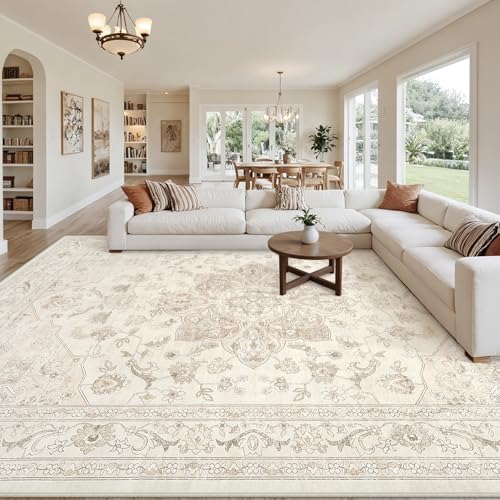 10x12 Area Rugs Living Room: Bedroom Washable Carpet Beige White by Luxturiy