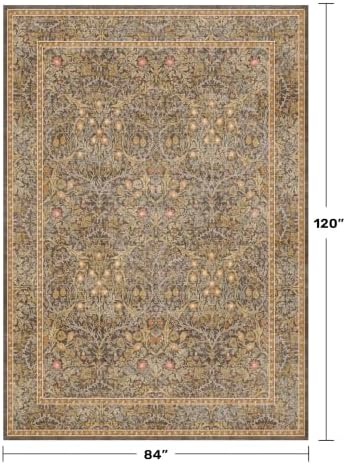 Vintage Gold Brown Living Room Rug, 7x10 Washable Area Rugs for Dining Room Under Table, Bedroom, Oriental Low Pile Stain Resistant Non-Slip Thin Soft Carpet - Image 2