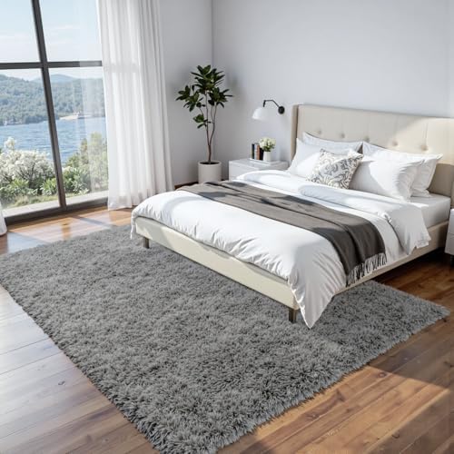 8x10 Fluffy Shag Area Rugs for Living Room Bedroom: Soft Carpet Light Gray - Image 2