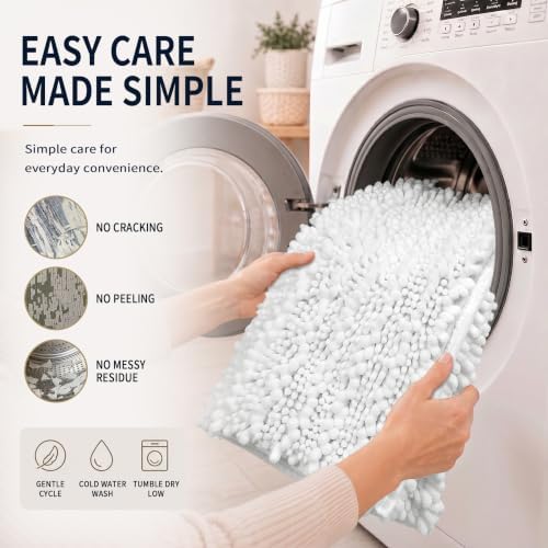 Yimobra Bathroom Rug Set 3 Piece, Super Water Absorbent Bath Mat Set, White - Image 6