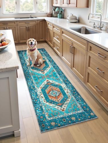 SERISSA 3x7 Washable Non Slip Boho Runner Rug for Hallway，Blue by SERISSAHomeDecorCollection