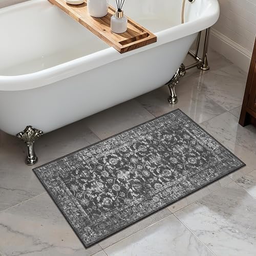 2x4 Washable Entryway Area Rug Non-Slip Distressed Black Door Mat - Image 3