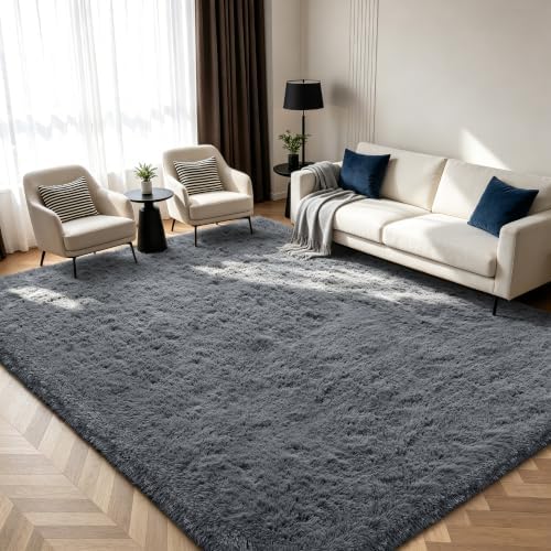 Shag Area Rugs for Bedroom Living Room,8X10 Ultra Soft Fluffy Area Rugs for Dorm,Indoor Carpet Plush Rugs for Living Room Home Decor,Dark Grey by Boshengya