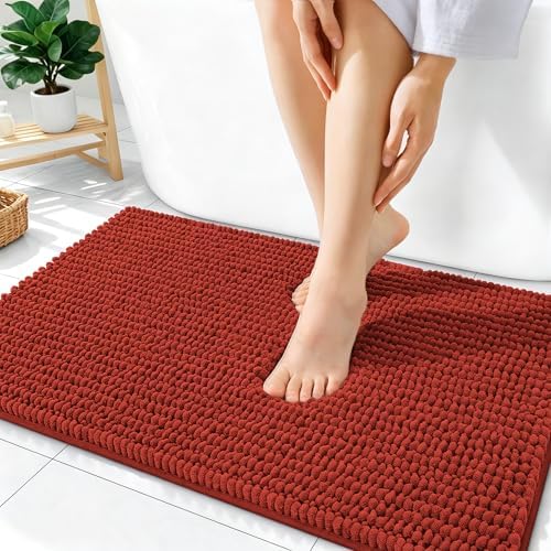 OLANLY Thick Chenille Absorbent Bathroom Rugs Mat 36x24, Rustic Terracotta by OLANLY