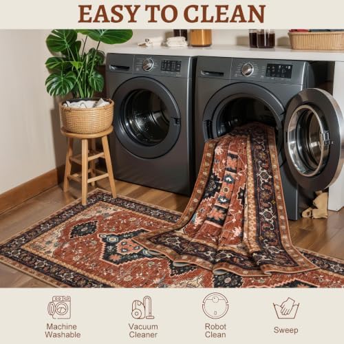 Tangsoo Vintage Orange 2x6 Washable Runner Rugs for Hallways, Non Slip - Image 3