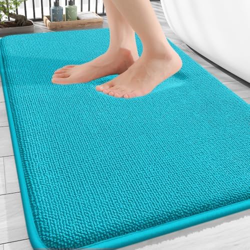 OLANLY Thick Memory Foam Bathroom Rugs 30x20, Absorbent Bath Mat, Aqua Sky by OLANLY
