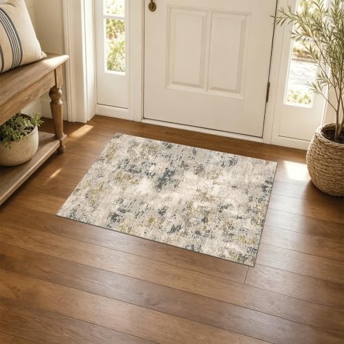 Gilded Mottle 2x3 ft Cream Gray Olive Area Rug for Entryway Bathroom by Unknown