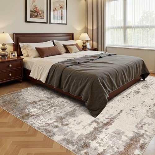 UERMEI 6x9 Area Rug Living Room Rugs - Washable Neutral Modern Abstract Soft Thin Rug Indoor Floor No Slip Rug Carpet for Bedroom Under Dining Table Home Office Decor - Brown/Grey/Beige - Image 4