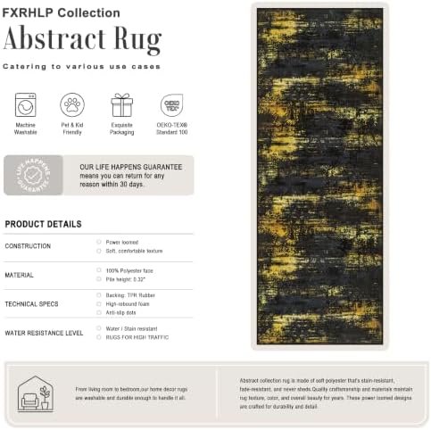2x5 Washable Runner Rug：Modern Abstract Soft Carpet Black Gold - Image 2