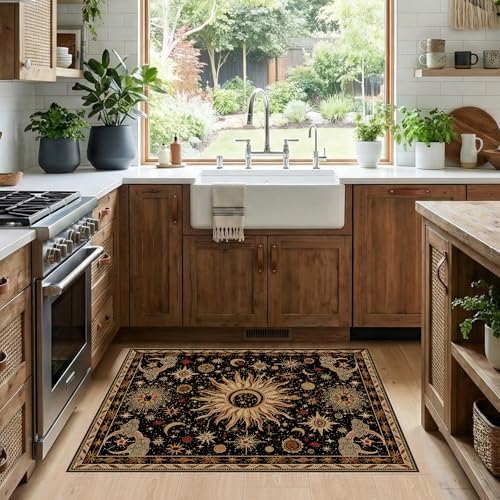 Vacuum-Friendly, 2x3 Washable Area Rug, Black Gold Beige Red - Image 2