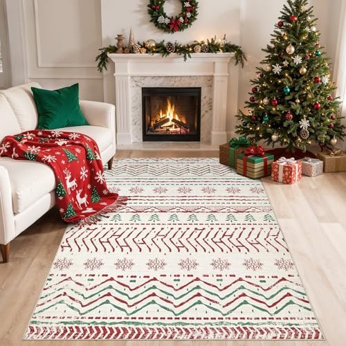 Nakagishi Christmas Rugs: 5x7 Washable Abstract Large Neutral Soft Rug Stain Resistant Modern Indoor Floor Non-Slip Carpet for Bedroom Nursery Kids Playroom Office Dining Room Dorm by NakagishiAreaRug