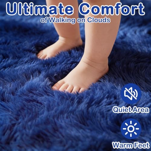 Royal Dark Navy Blue Rugs for Bedroom Living Room 2x6 Ft, Fluffy Runner Rug - Image 5