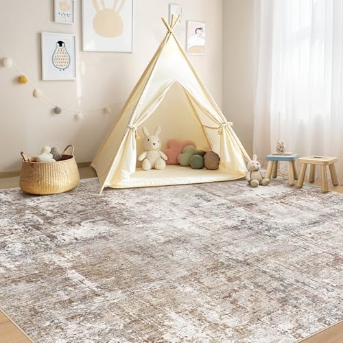 UERMEI Square Area Rugs : Washable 8x8 Neutral Modern Abstract Carpet for Living Room Bedroom - Soft Floor Mat with Non Slip Backing for Kitchen Nursery Dorms Farmhouse Home Decor - Brown/Grey/Red - Image 6