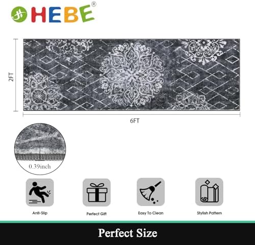 HEBE Hallway Runner Rug 2'x6', Washable Non Slip Kitchen Rug Runner - Image 2