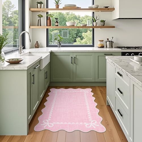 GarveeHome Scalloped Entryway Rug 2x3 Washable Front Door Bow Rug, Pink - Image 3