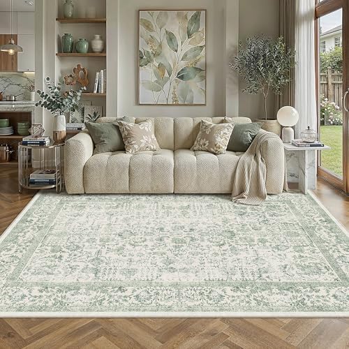 PureCozy Sage Green Area Rug 5x7 Vintage Floral - Image 2