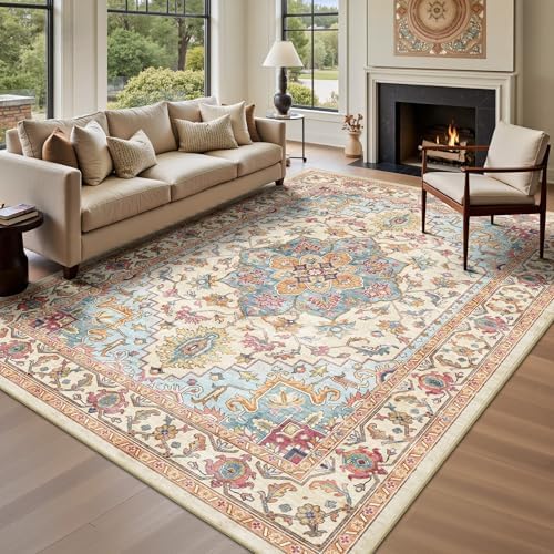 5x7 Area Rugs - Washable Rug Vintage Distress Boho Medallion Rugs for Living Room, Soft Non-Slip Backing Low Pile Carpet for Bedroom Dining Room Office Nursery Dorm Home, Vintage Orange by Yarooge
