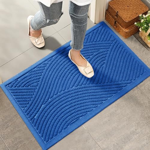 HIYARD Sturdy Front Door Mat, Absorbent Muddy Dirt Resist Welcome Door Mats Outdoor Indoor, Stain and Fade Resistant, Non-Slip Backing Entry Mat Low Profile Doormat for Entryway, 36×24, Royal Blue by HIYARD