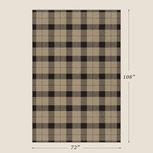 JTJ Easy Jute 6x9 Outdoor Area Rug, Black & Beige Plaid, Washable - Image 2