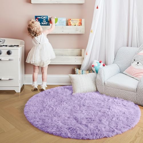 Amdrebio Light Purple Lavender Large Circle Rug 6Ft for Kids Girls Bedroom - Image 5
