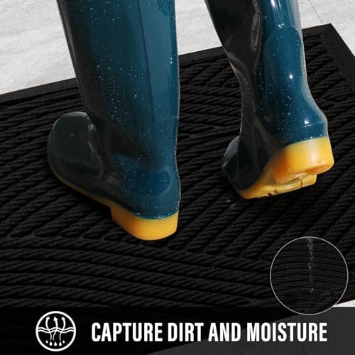 HIYARD Sturdy Front Door Mat, Absorbent Muddy Dirt Resist Welcome Door Mats Outdoor Indoor, Stain and Fade Resistant, Non-Slip Backing Entry Mat Low Profile Doormat for Entryway, 47×32, Black - Image 2