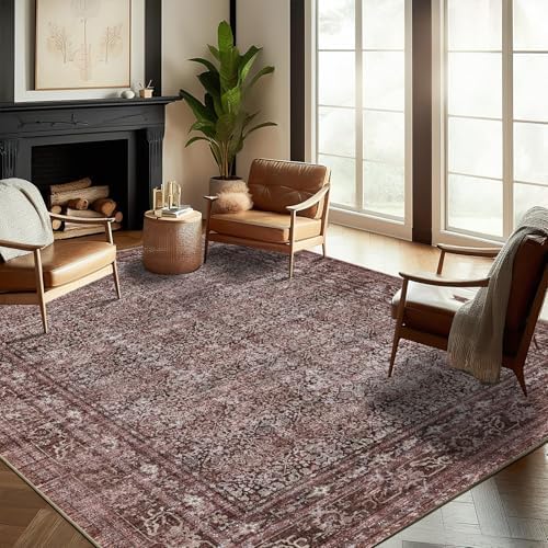 CHAMPLANT Washable Area Rug 8'x10' Retro Boho Design Non-Shedding Non-Slip Easy Care Ideal for High Traffic Areas in Living Room Bedroom Office Coffee Table Kitchen Large Carpet by CHAMPLANT