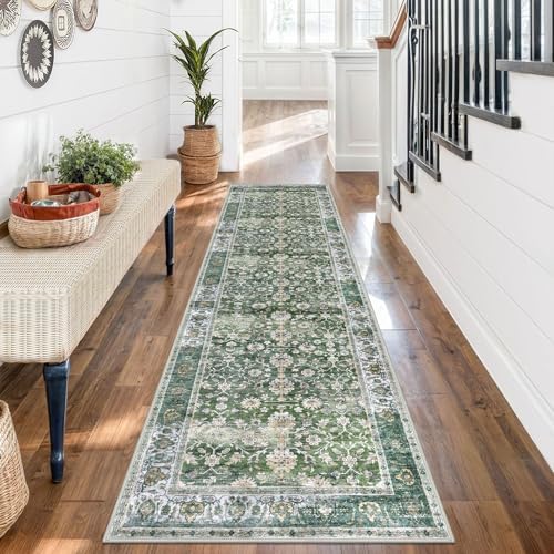KUTA Vintage Washable Runner Rug 2x7 Green Runners for Hallways - Image 4