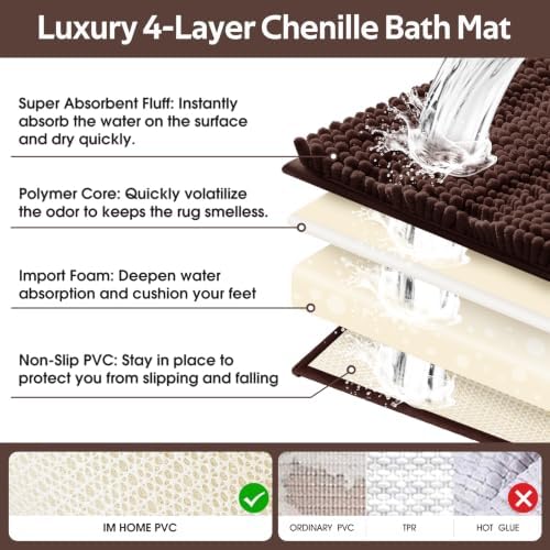 ACCUMTEK Extra Long Striped Brown Bathroom Rug Mat 70"x24" Ultra Soft, Non Slip Chenille Bath Rugs, Absorbent Plush Shaggy Bath Mats for Bathroom, Bedroom, Kitchen, Shower, Tub - Image 5