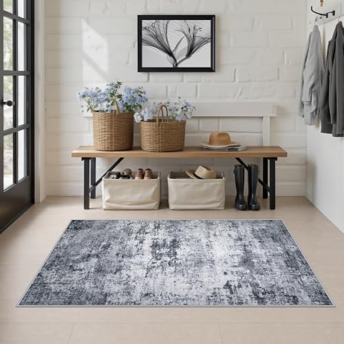 Area Rug Living Room: 3x5 Modern Washable Indoor Soft Carpet Grey - Image 3