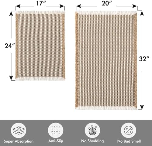 MIULEE Set of 2 Waffle Bathroom Rugs Brown&White Bath Mat 17"x24"+20"x32" - Image 2
