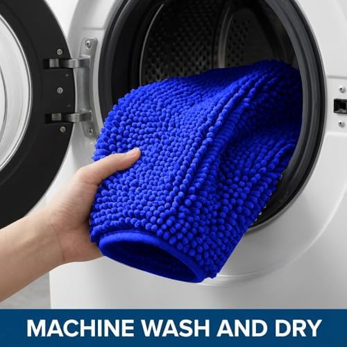 Bathroom Rugs Sets 2 Piece,Super Absorbent Chenille Bath Mats and U-Shaped Toilet Rug,Strong PVC Non Slip Backing,Microfiber Washable Dry Quickly Bath Mats for Bathroom(20"x32"+20"x20"U, Royal Blue) - Image 6
