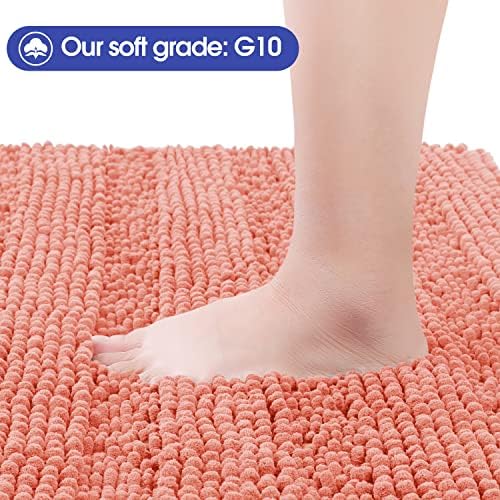 ACCUMTEK Solarei Striped Coral Bathroom Rug Mat 36"x24" Ultra Soft, Non Slip Chenille Bath Rugs, Absorbent Plush Shaggy Bath Mats for Bathroom, Bedroom, Kitchen, Shower, Tub - Image 3