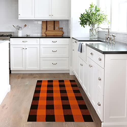 KILOCOCO 2.3'x3.6' Fall Orange Buffalo Plaid Rug Halloween Front Door Mat - Image 6