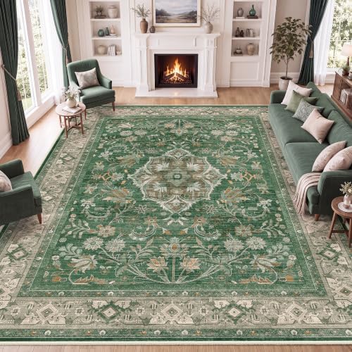 SameBed 8x10 Area Rug Living Room, Vintage Washable Carpet Green by SameBed