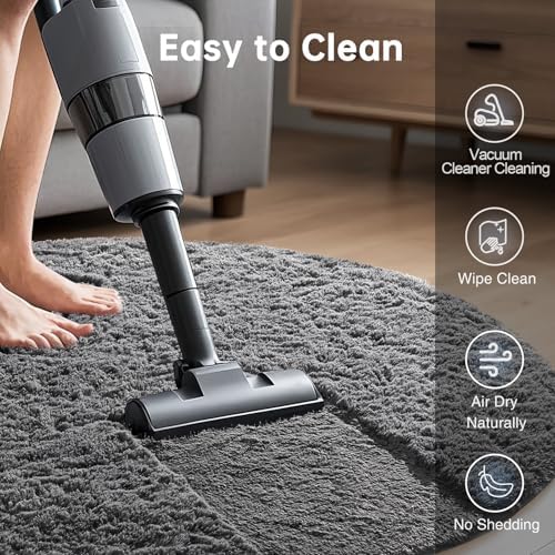 Ophanie Round Rug 6Ft Grey Circle Area Rugs,Fluffy Fuzzy Large Bedroom Carpet 6 Foot,Plush Shag Solid Indoor Floor Gray Living Room Circular Decor for Kids Teen Boys Baby,with Over 99 pcs Pile fibers - Image 6