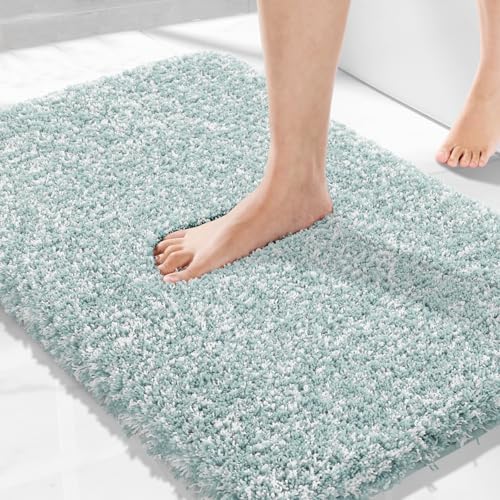 Yimobra Bathroom Rugs Non Slip Washable 32X20, Bath Mat, Light Blue&White by Yimobra