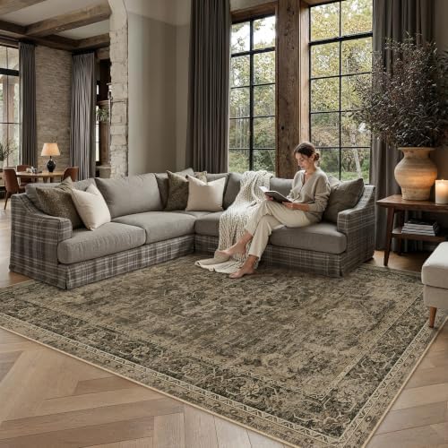 PureCozy Brown Small Area Rug 4x6 Vintage Oriental Distressed - Image 5